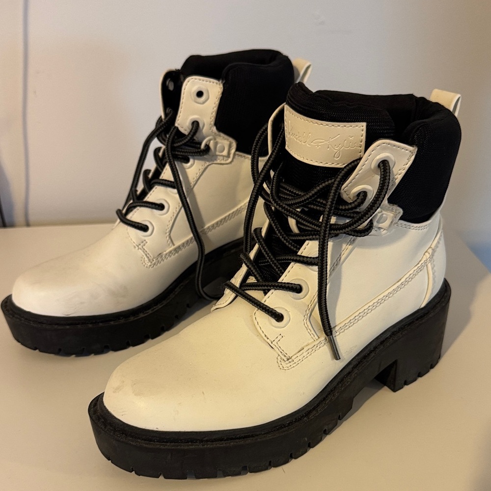 Kendall & Kylie Black and White Lace Up Boots